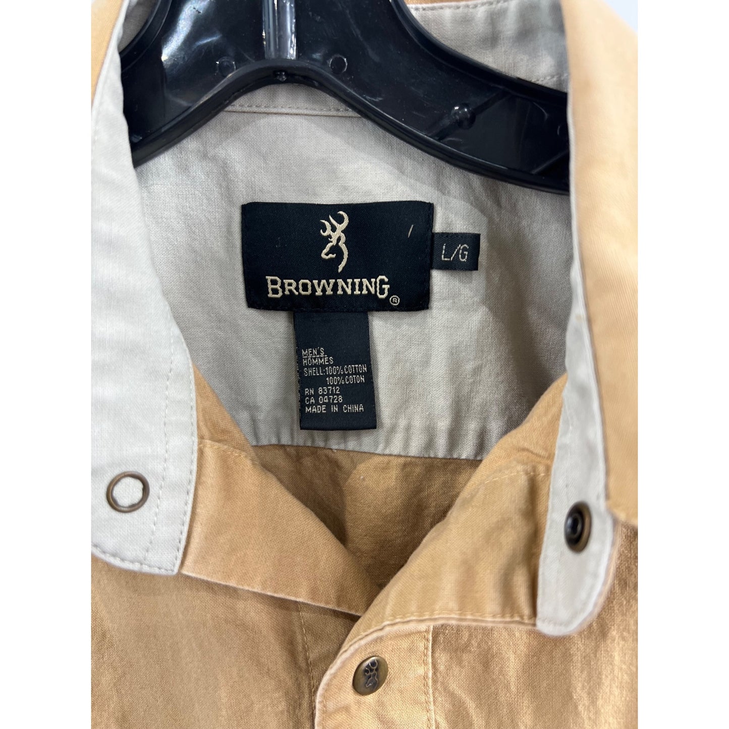 Browning Men’s Tan Long Sleeve Metal Snap  Shirt L Utah DNR Wildlife Resources