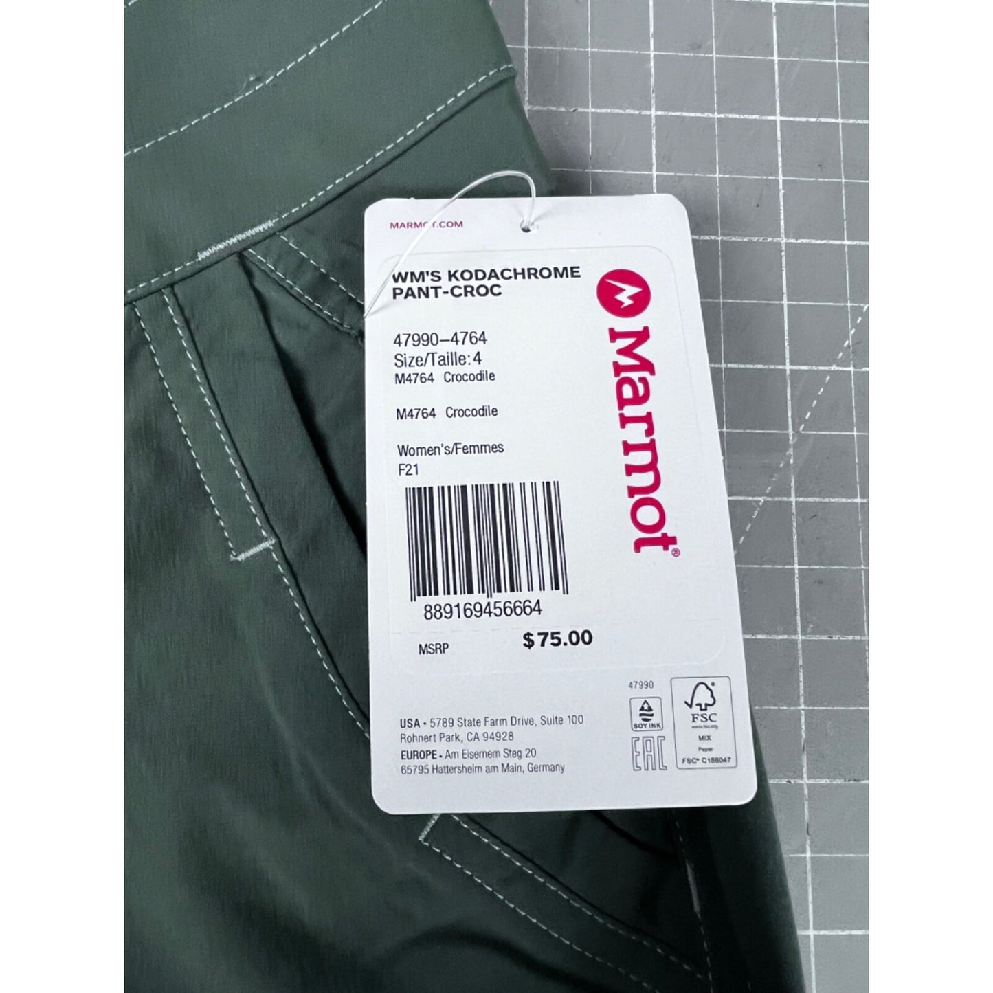 NEW Marmot Women's Kodachrome Pant Crocodile Size 4 Outdoor Stretch Hiking Pants