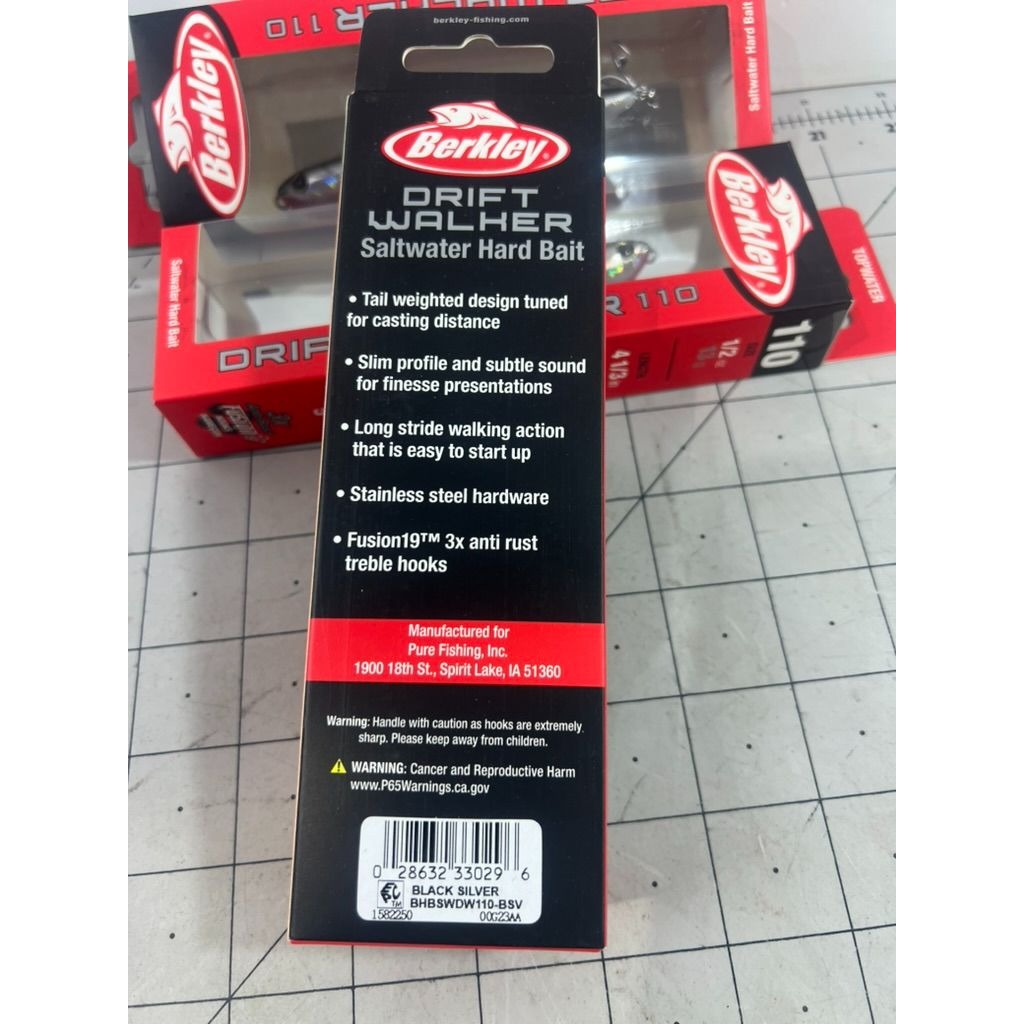 Berkley Drift Walker Saltwater Hard Baits Topwater 3-Pack 1/2 Oz Black Silver
