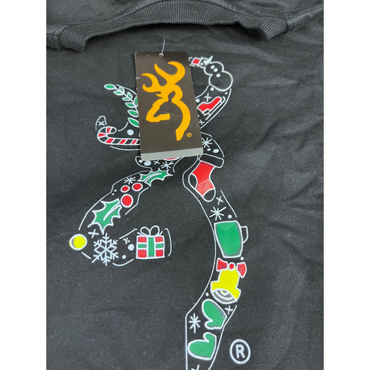 Browning Black Crewneck Sweatshirt XXL With Holiday Design 100% Cotton Casual Sportswear