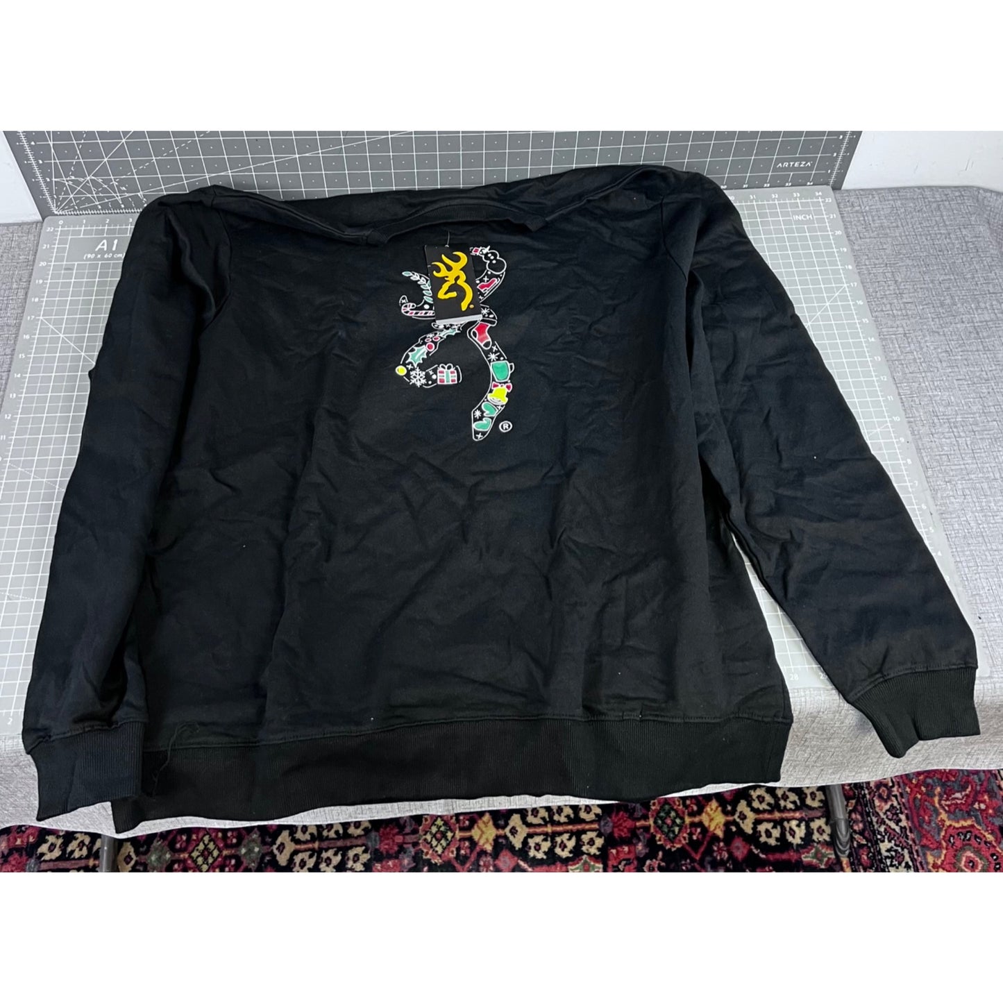 Browning Black Crewneck Sweatshirt XXL With Holiday Design 100% Cotton Casual Sportswear
