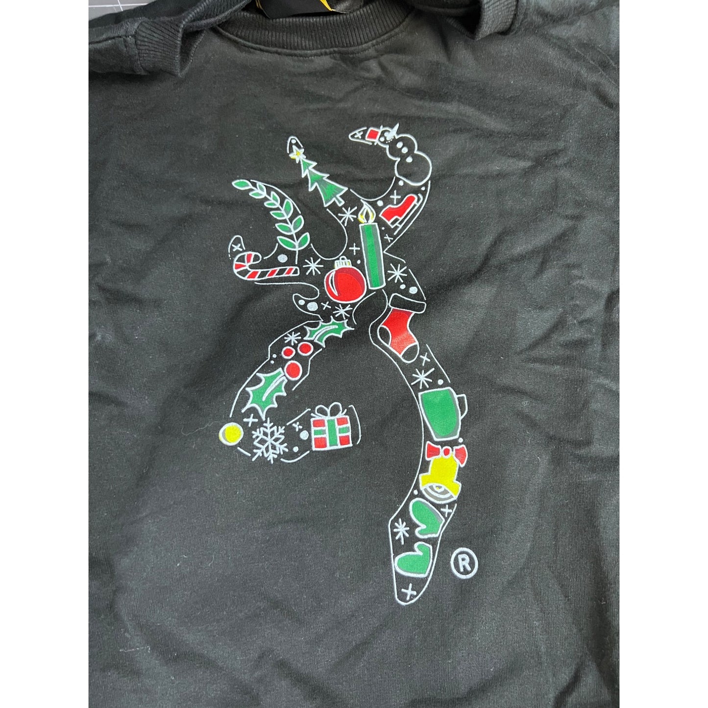 Browning Black Crewneck Sweatshirt XXL With Holiday Design 100% Cotton Casual Sportswear