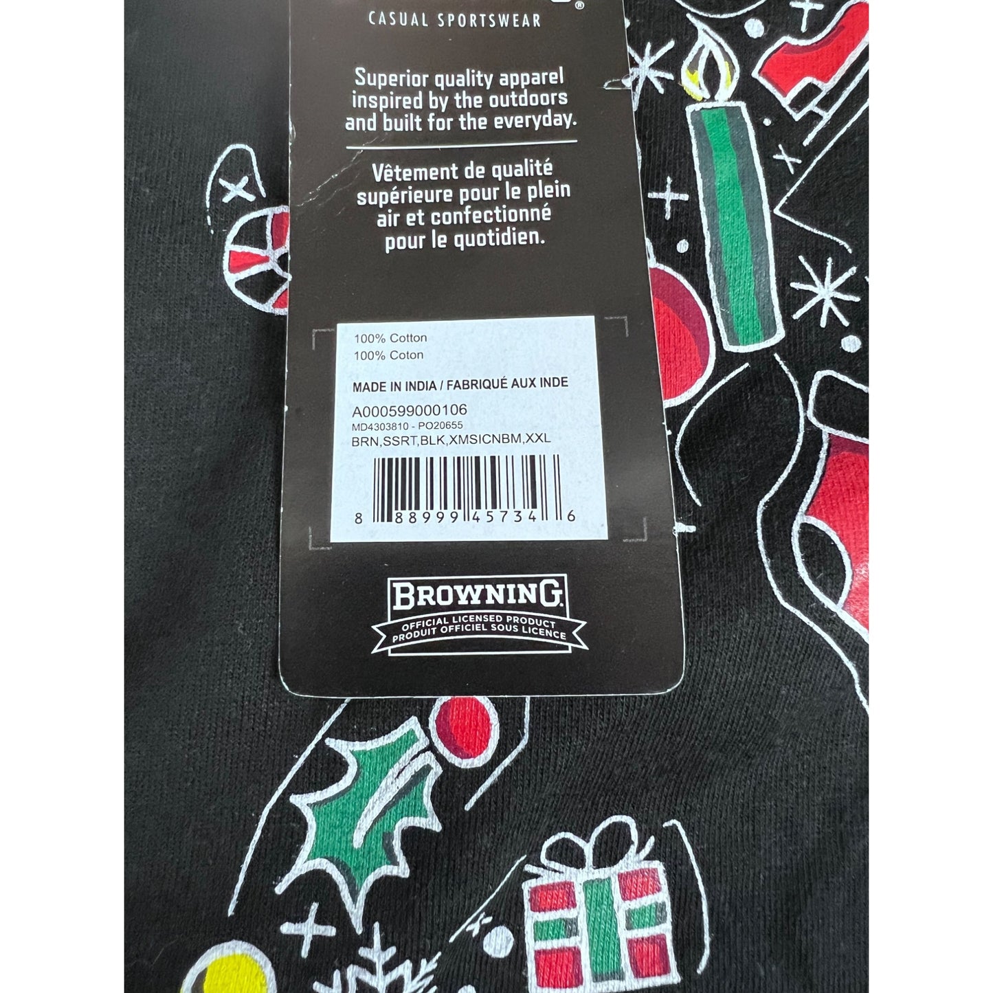 Browning Black Crewneck Sweatshirt XXL With Holiday Design 100% Cotton Casual Sportswear