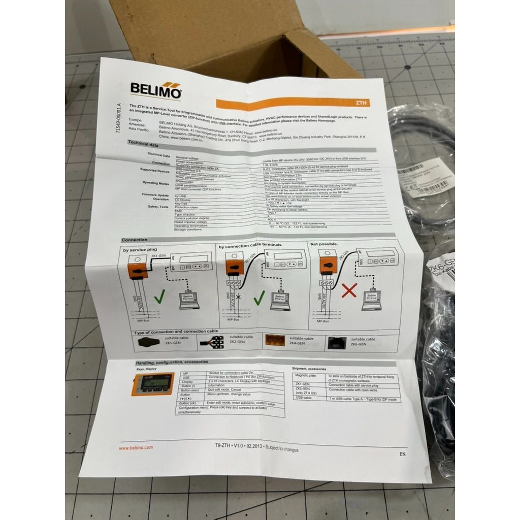 Belimo ZTH US Service Tool HVAC Actuators ZK2-GEN & ZK6-GEN Cables USB Interface