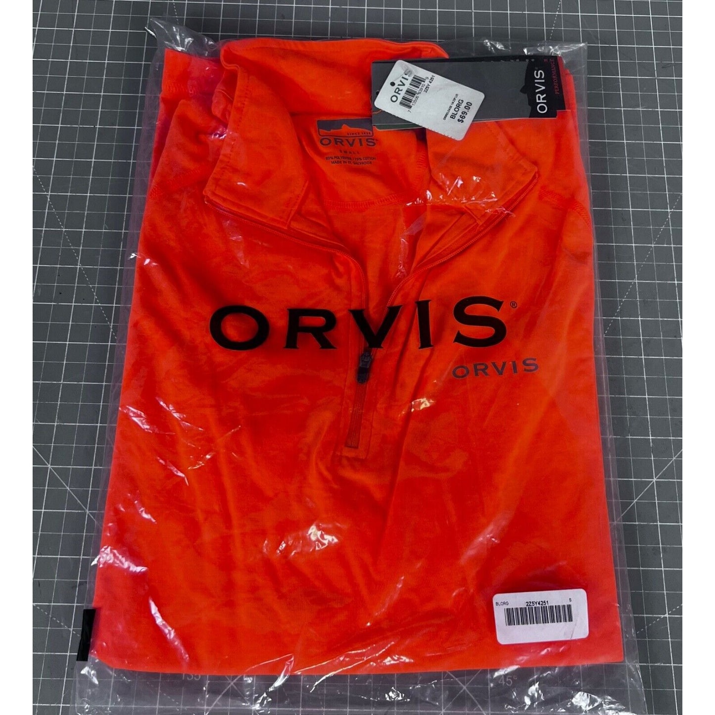 Orvis Mens Drirelease 1/4 Zip Long Sleeve Shirt Orange UV Protection Small