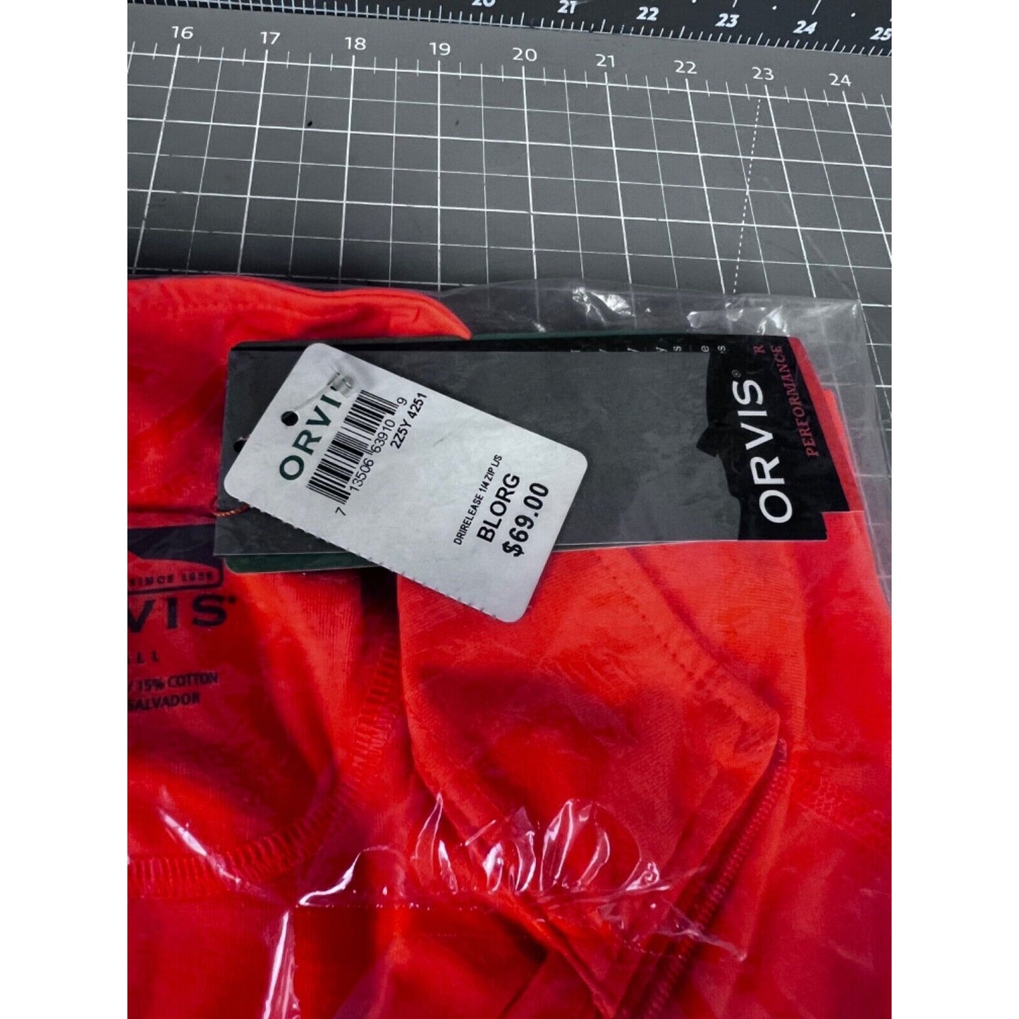 Orvis Mens Drirelease 1/4 Zip Long Sleeve Shirt Orange UV Protection Small