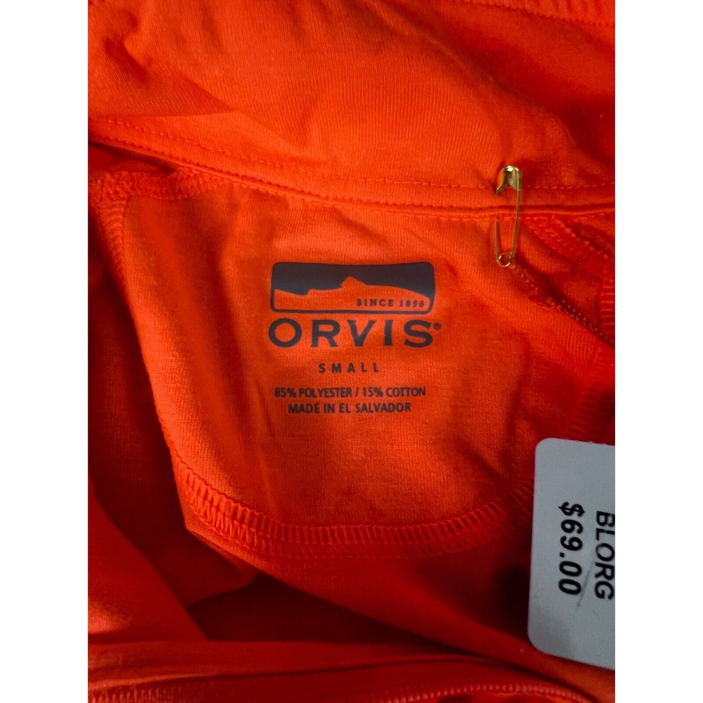 Orvis Mens Drirelease 1/4 Zip Long Sleeve Shirt Orange UV Protection Small