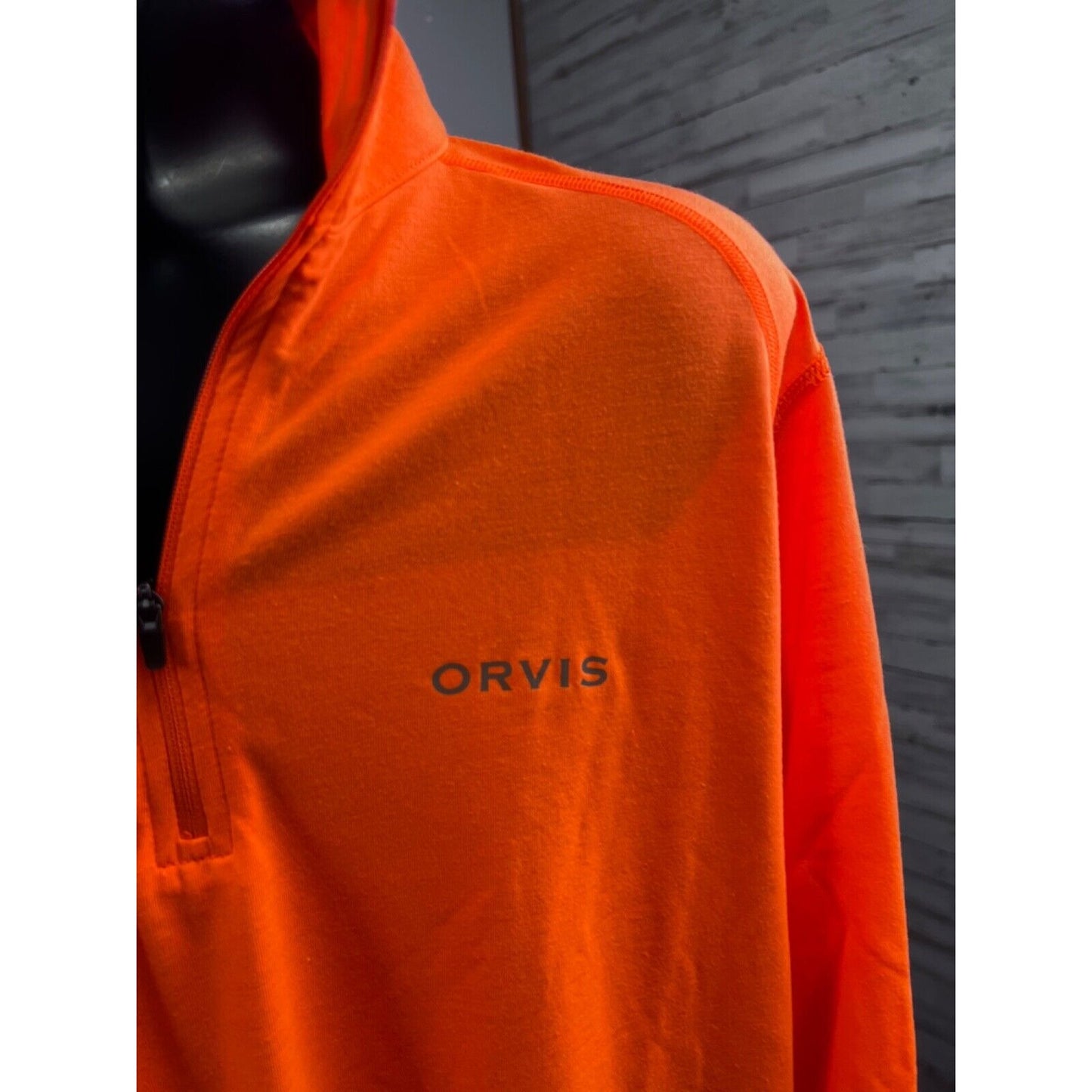 Orvis Mens Drirelease 1/4 Zip Long Sleeve Shirt Orange UV Protection Small