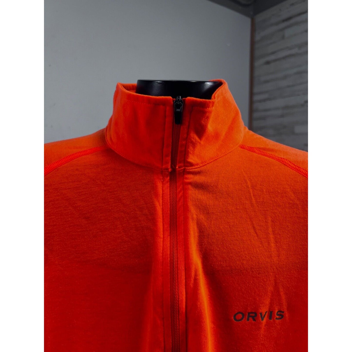Orvis Mens Drirelease 1/4 Zip Long Sleeve Shirt Orange UV Protection Small