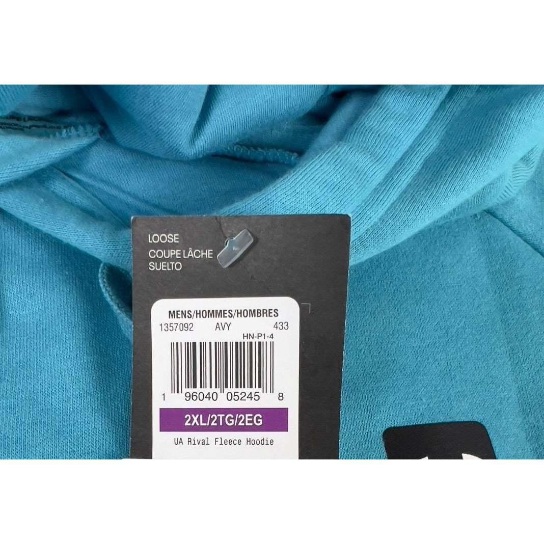 Under Armour Men's Rival Fleece Pullover Hoodie Bright Blue 2XL XXL Loose Fit