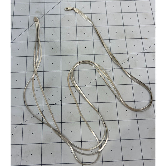 Sterling Silver Multi Strand Herringbone .925 Vintage Necklace Chain 30"