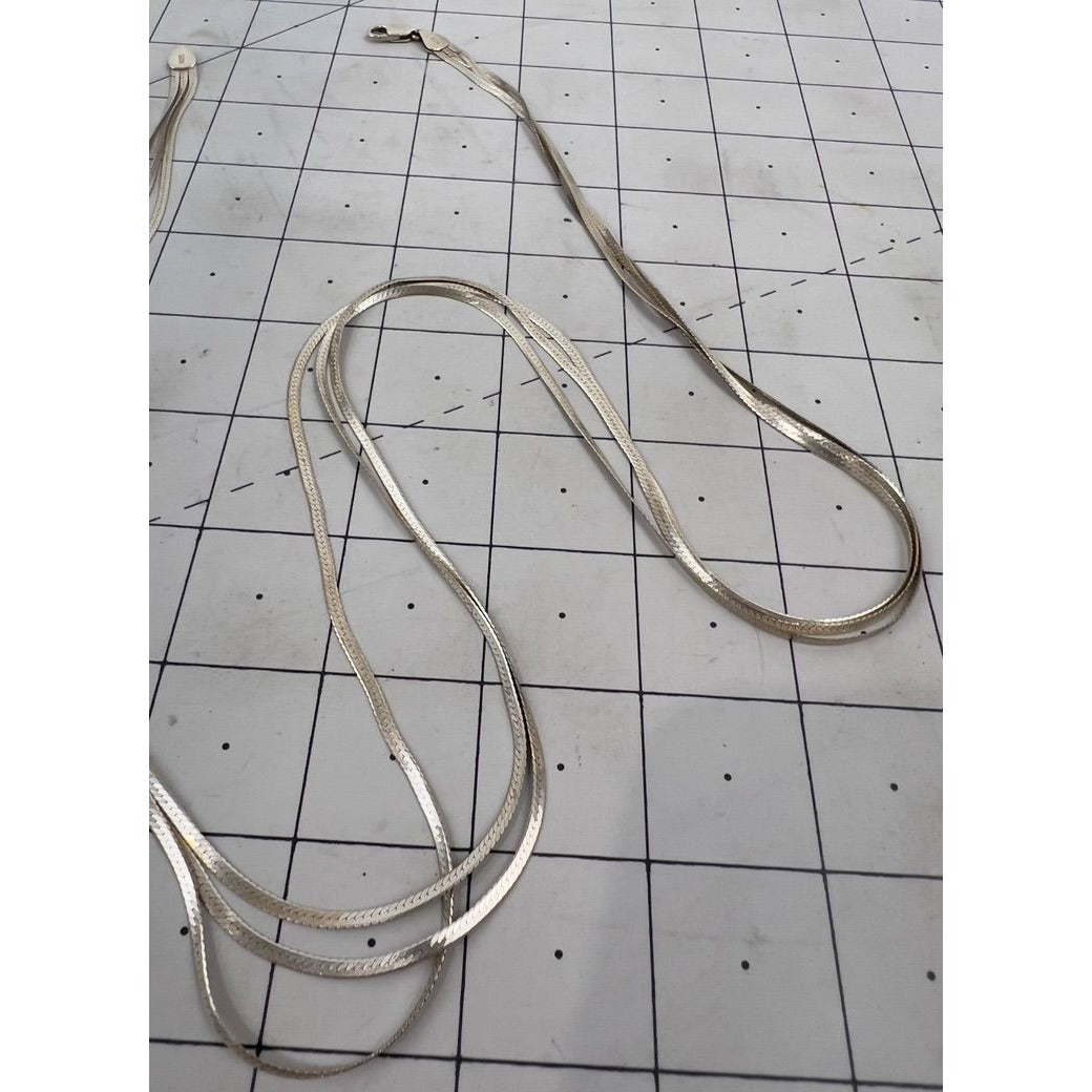 Sterling Silver Multi Strand Herringbone .925 Vintage Necklace Chain 30"