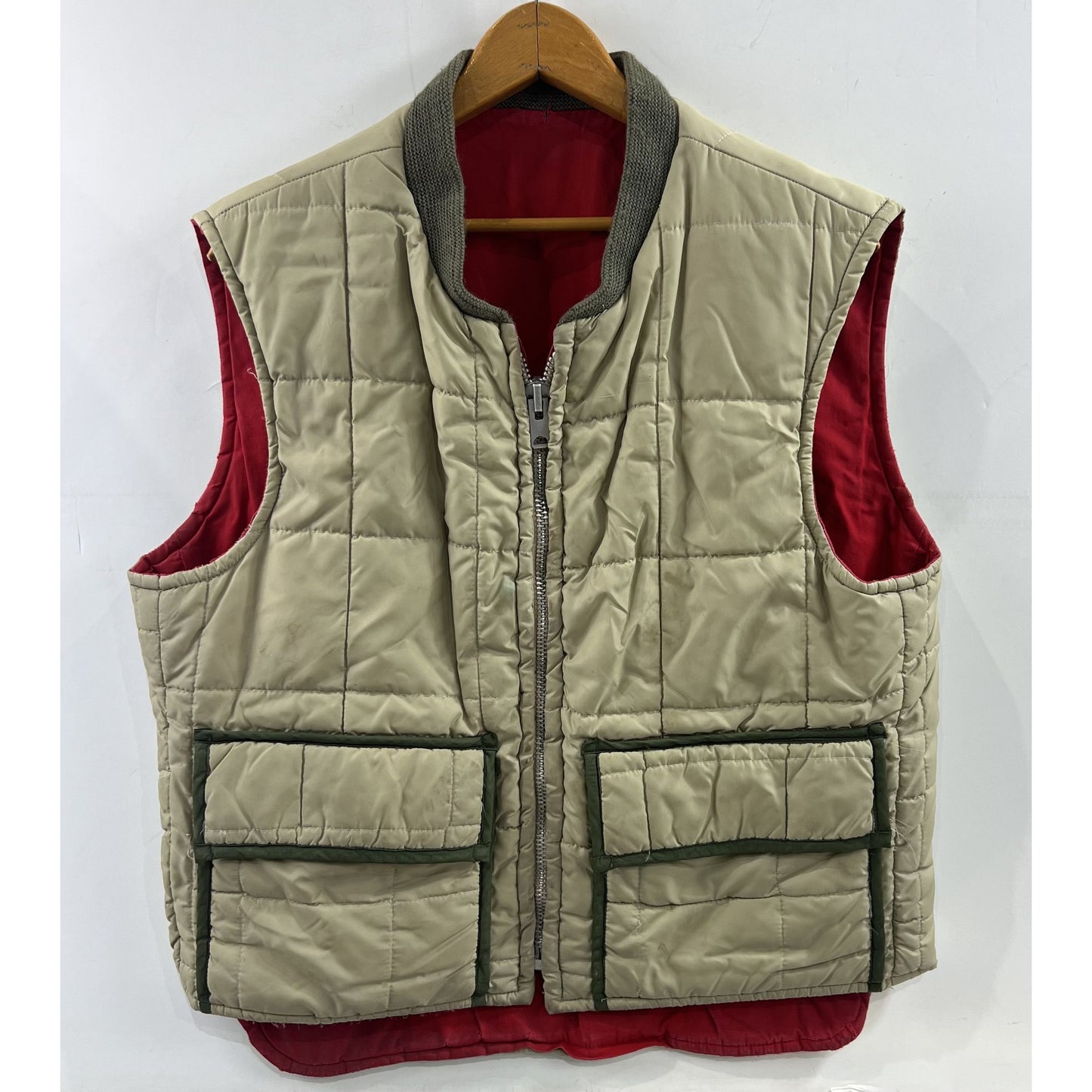 Vintage Pioneer Wear Reversible Quilted Hunting Vest Beige & Red Men’s M