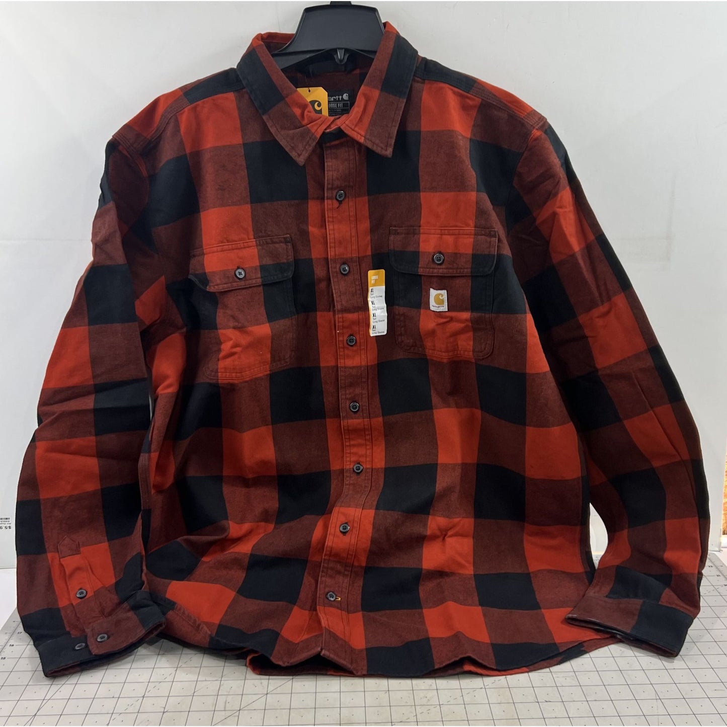 Carhartt Men's Loose Fit Heavyweight Flannel Long-Sleeve Plaid Shirt Red XL Tall