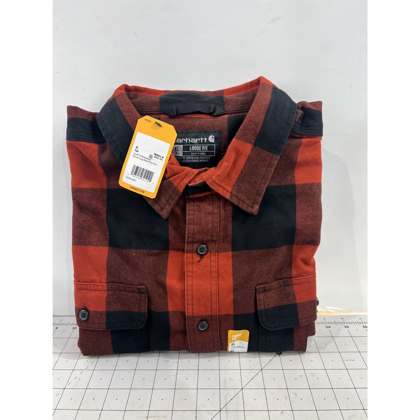 Carhartt Men's Loose Fit Heavyweight Flannel Long-Sleeve Plaid Shirt Red XL Tall