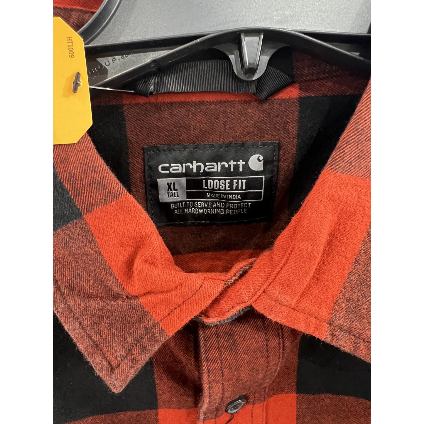 Carhartt Men's Loose Fit Heavyweight Flannel Long-Sleeve Plaid Shirt Red XL Tall