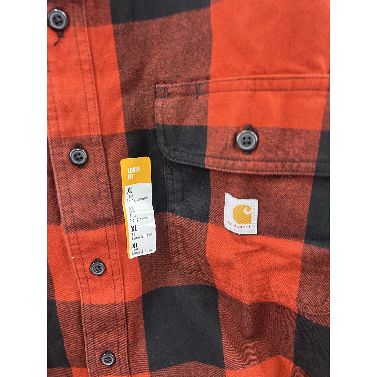 Carhartt Men's Loose Fit Heavyweight Flannel Long-Sleeve Plaid Shirt Red XL Tall