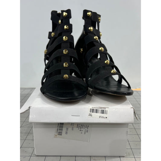 Marc Fisher Julee Women’s Sz. 7.5 Black Strappy Sandals Gold Accents