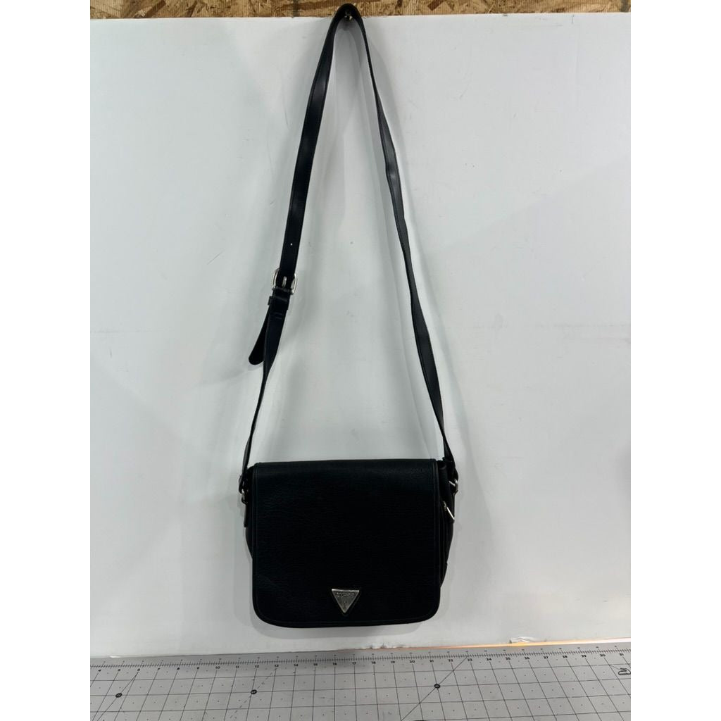 Guess Black Pebbled Leather Adjustable Crossbody Bag Magnetic Snap Closure