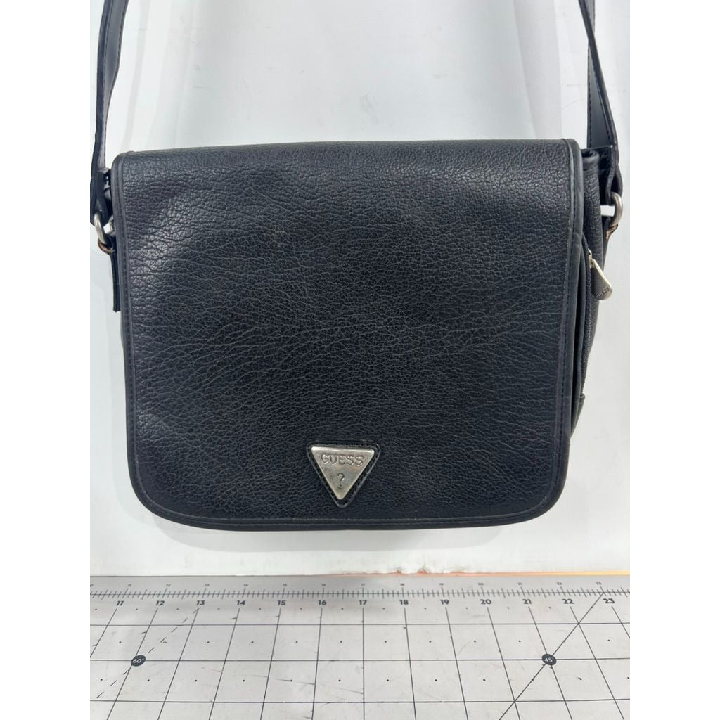 Guess Black Pebbled Leather Adjustable Crossbody Bag Magnetic Snap Closure