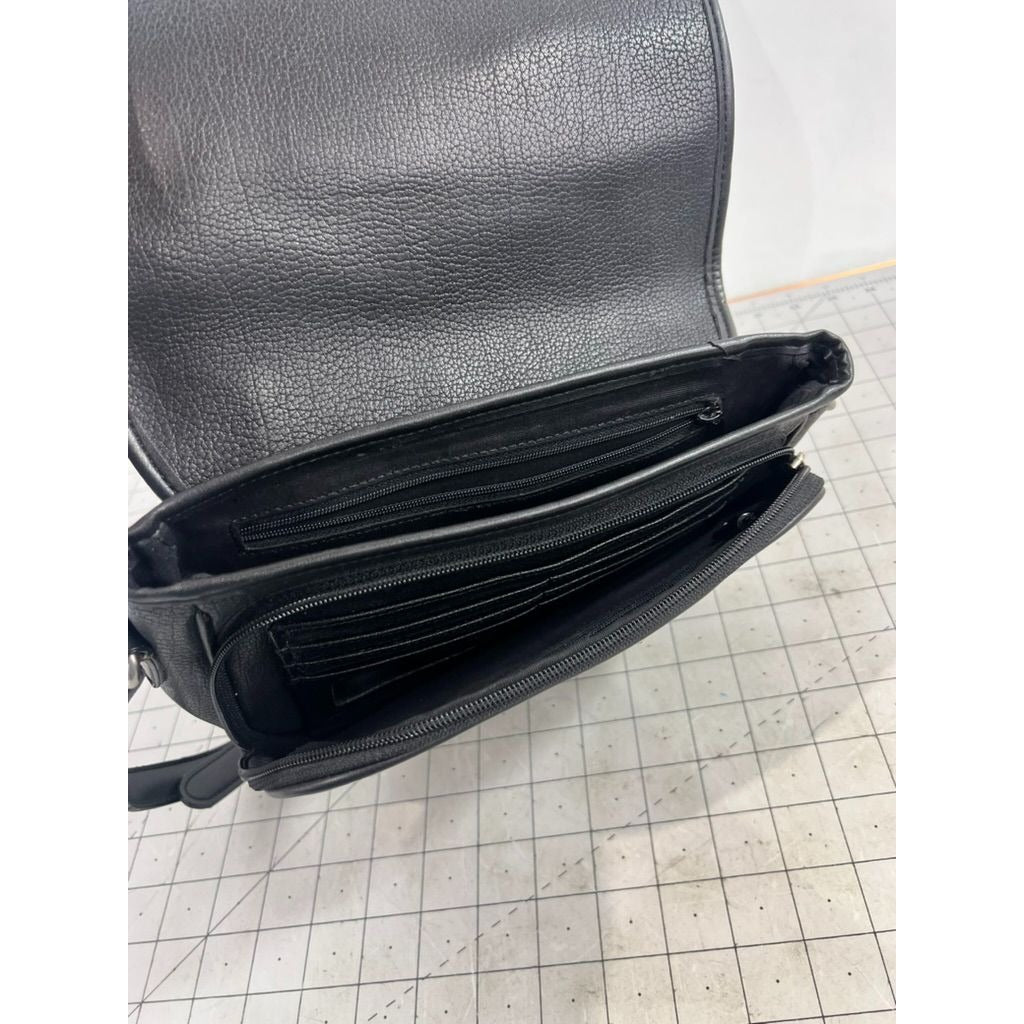 Guess Black Pebbled Leather Adjustable Crossbody Bag Magnetic Snap Closure