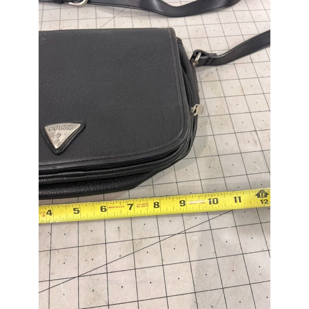 Guess Black Pebbled Leather Adjustable Crossbody Bag Magnetic Snap Closure