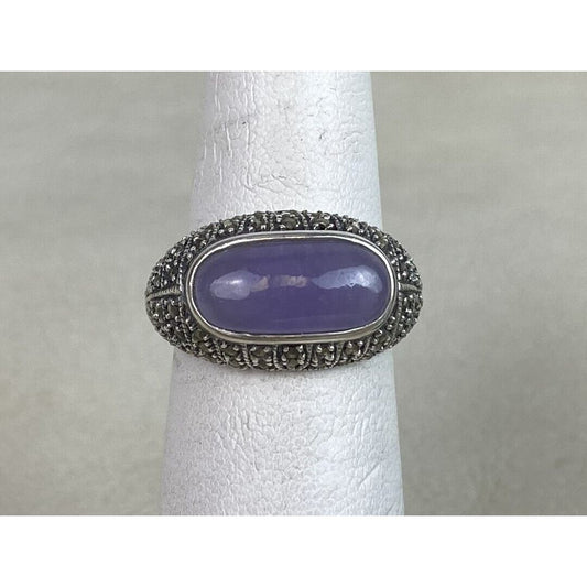 Vintage Sterling Silver Ring Lavender Stone & Marcasite Hallmarked .925 Size 6