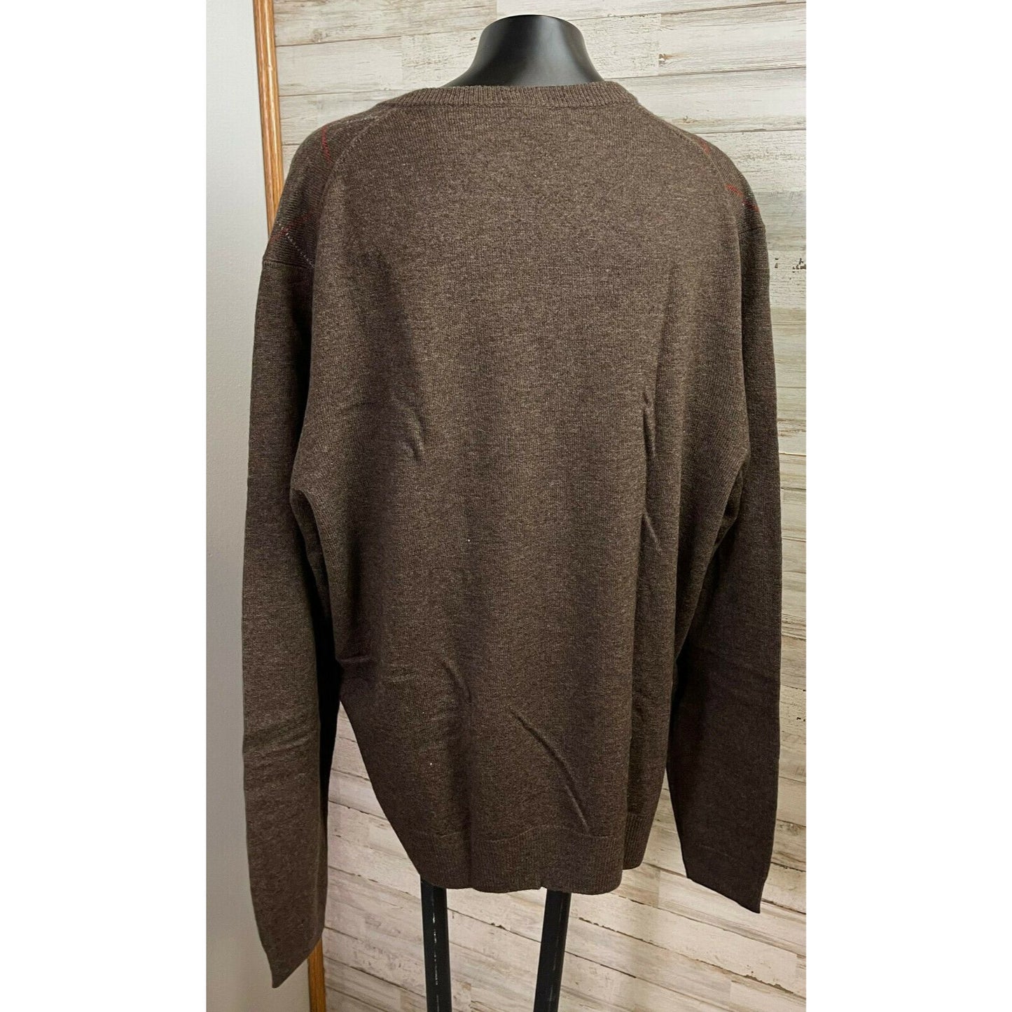 Jos. A. Bank Men's Argyle V-Neck Sweater L Brown 80% Lambs Wool 20% Nylon
