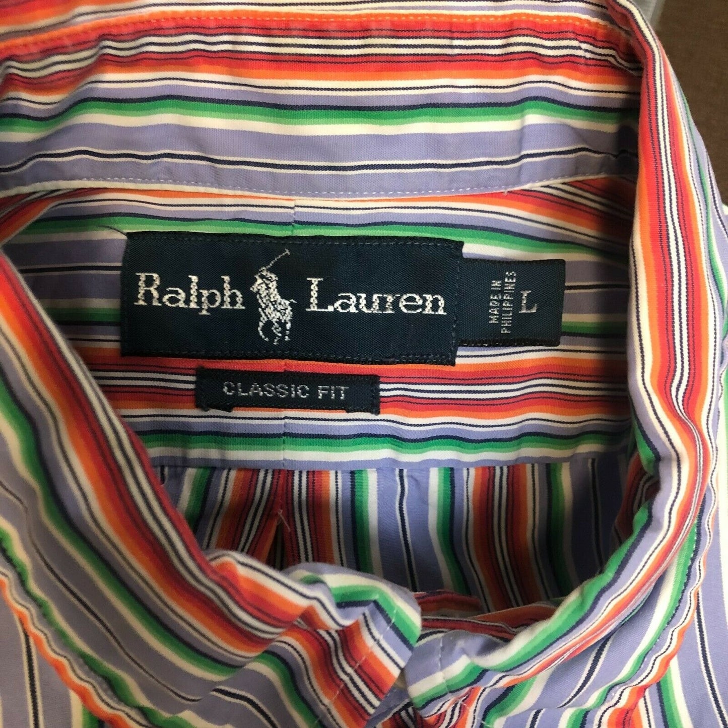 Ralph Lauren Men's Classic Fit Multi-Color Vertical Striped Shirt Sz. L