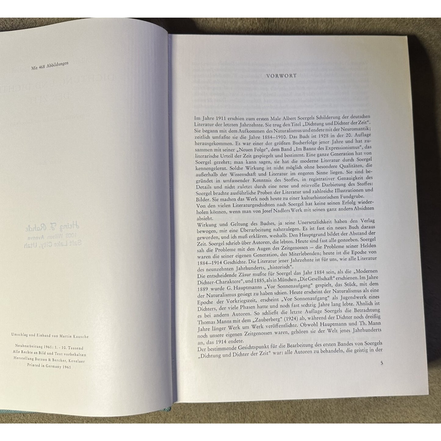 Dichtung Und Dichter Der Zeit Vol. 1 By Albert Soergel & Curt Hohoff 1961 Hardcover German Text