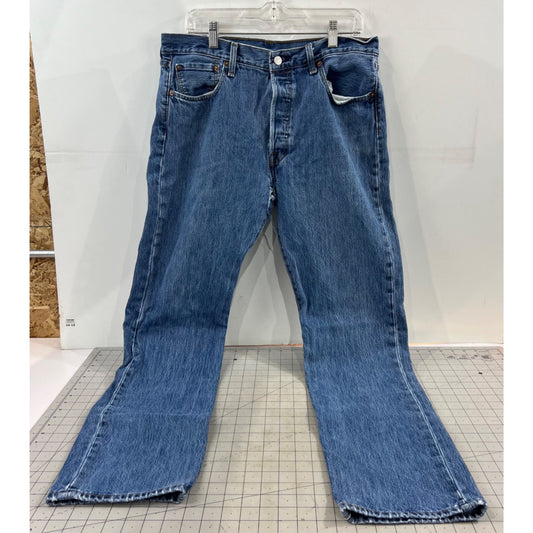 Levi’s 501 Men’s Jeans W34 L34 Indigo Blue Straight-Leg Button-Fly Distressed