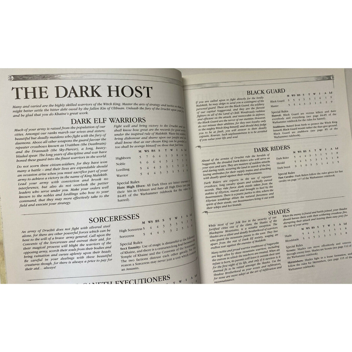 Warhammer Dark Elves Armies Supplement Games Workshop 2001 80 Pages UK Edition