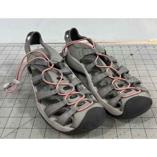 Keen Women’s Gray Water-Resistant Hiking Sandals Size 9 Pink Adjustable Laces ~