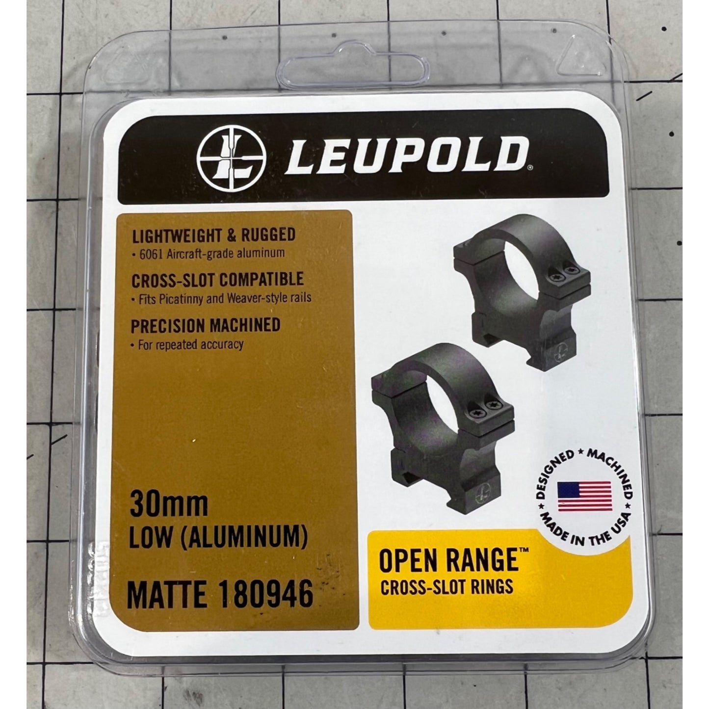 Leupold Open Range Cross-Slot Rings, 30mm Low Aluminum  Matte Black 180946