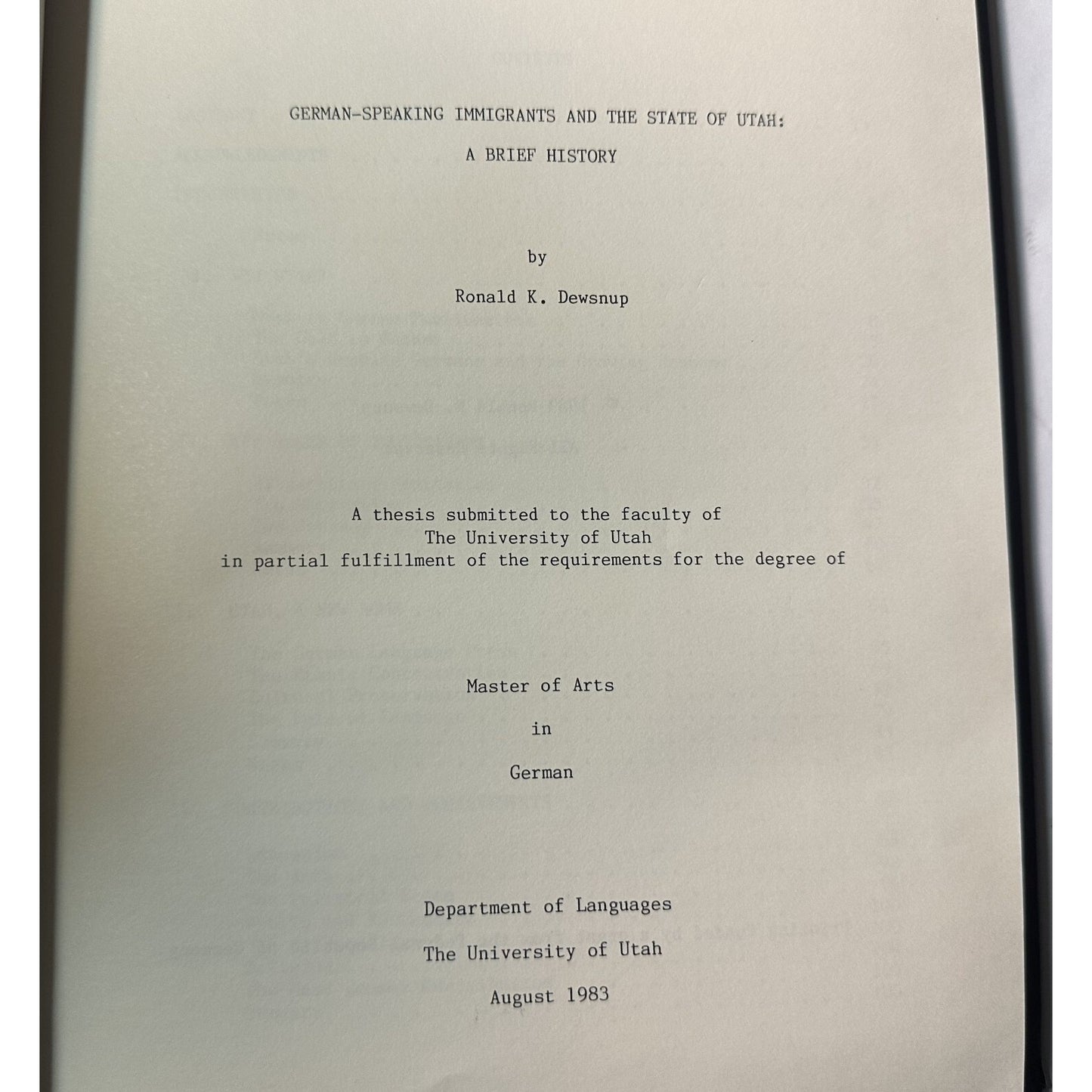 genealogy GERMAN-SPEAKING IMMIGRANTS UTAH: A BRIEF HISTORY Dewsnup 1983