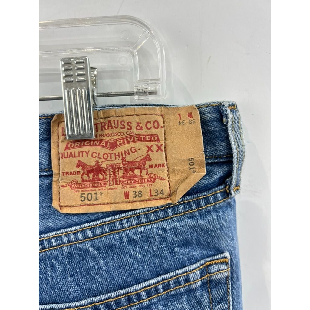 Levi’s 501 Men’s Blue Denim Jeans W38 L34 Straight Fit Classic Button Fly 36x31