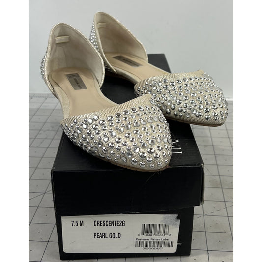 INC International Concepts Crescente 2 Sz. 7.5 Pearl Gold Flats ~~minty~~