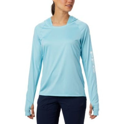 Columbia Womens Tidal Tee Hoodie XL Clear Blue Omni-Wick UPF 50 Sun Protection Long Sleeve Lightweight Activewear