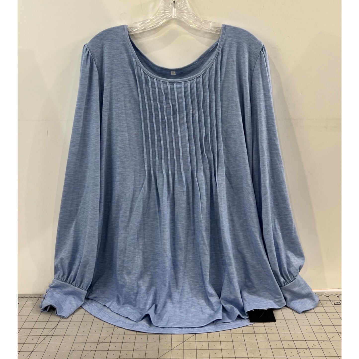 Ficerd Women’s Blue Long Sleeve Pleated Top XXL Lightweight Rayon Blend New
