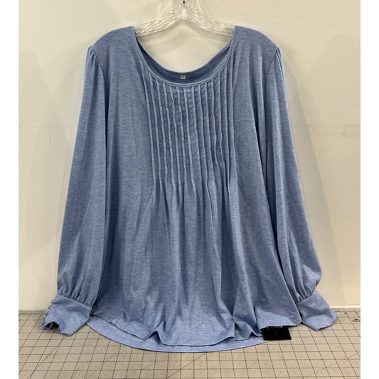 Ficerd Women’s Blue Long Sleeve Pleated Top XXL Lightweight Rayon Blend New