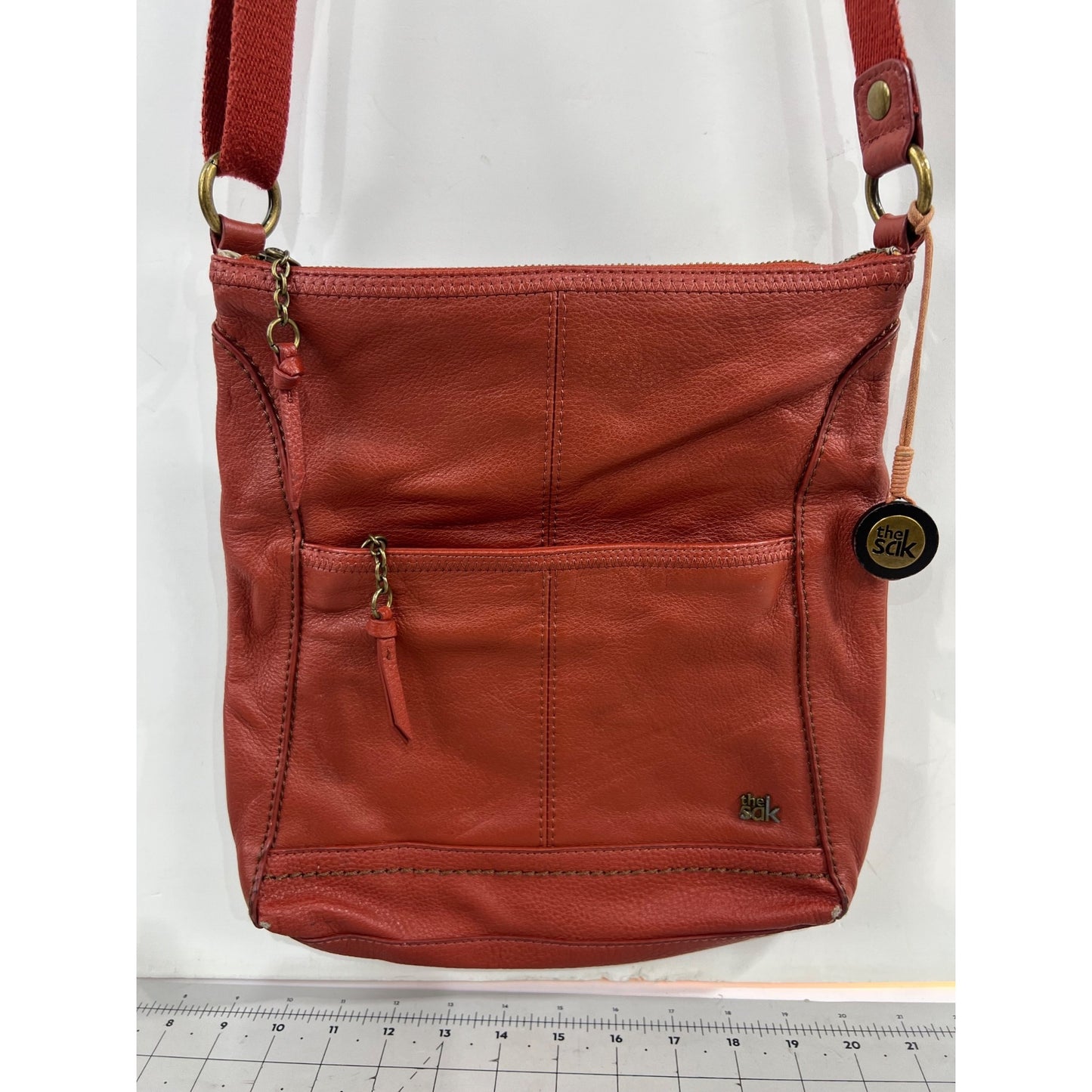 The Sak Leather Crossbody Bag Adjustable Strap & Front Zipper Pocket Lined