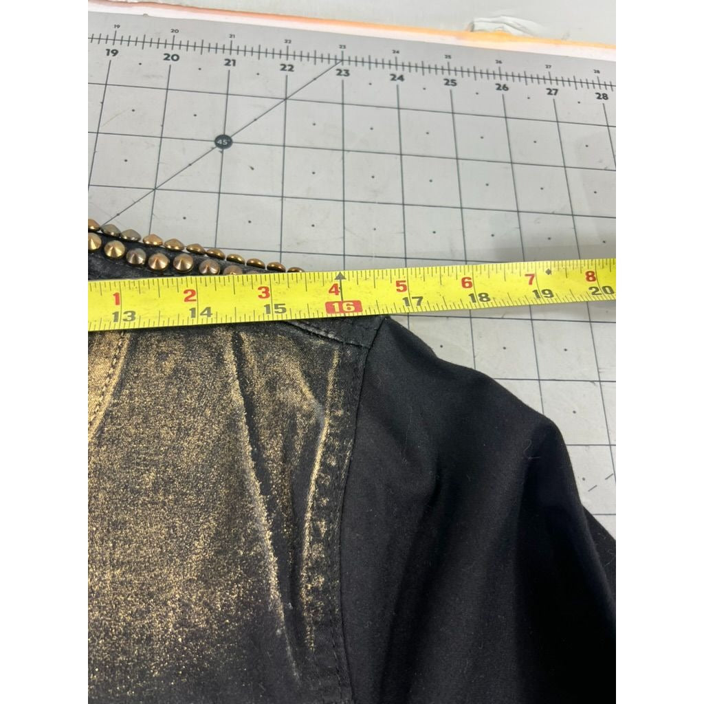 Luxe Moda Denim Jacket Gold & Silver Studded Women’s Sz. M New Distressed Look