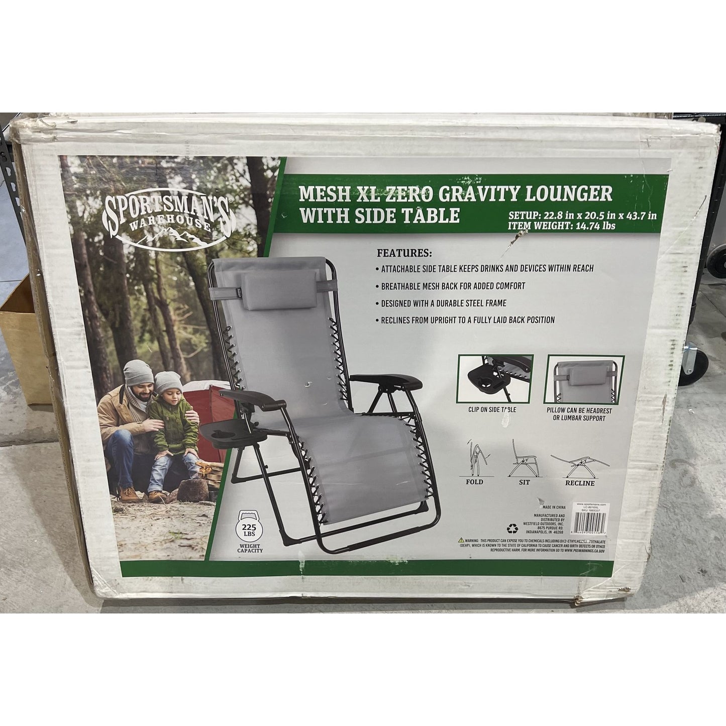 Sportsman's Warehouse Mesh XL Zero Gravity Lounger with Side Table - Gray XL
