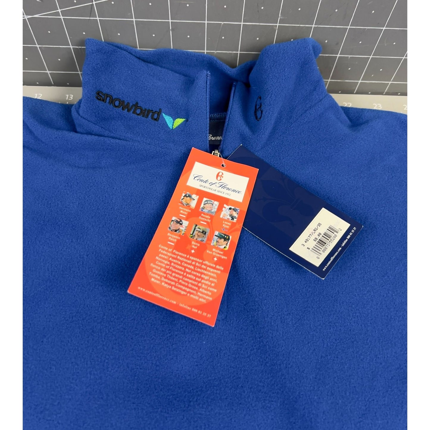 Conte Of Florence Men's Fleece Pullover Mock Neck Top Sz. L Blue "Snowbird"