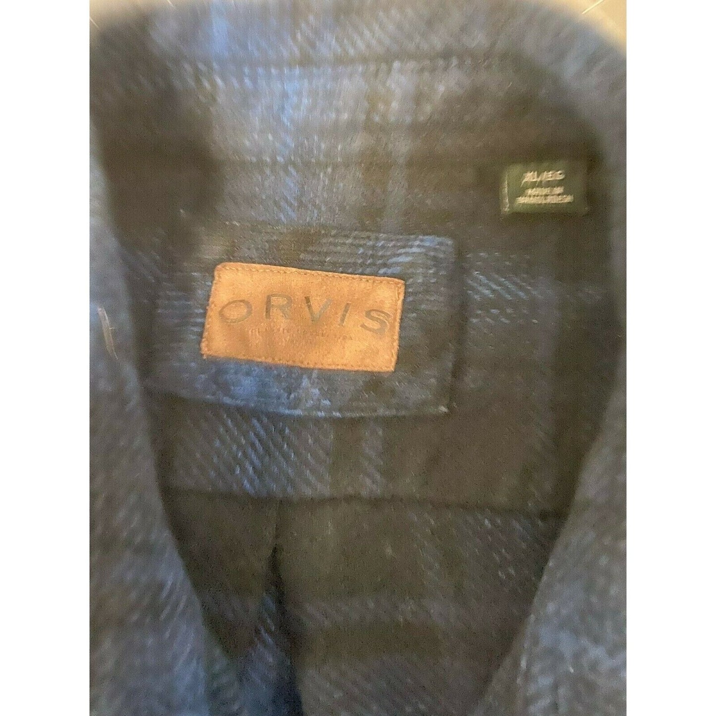 Men's Orvis XL Flannel Shirt Jacket Blue Plaid Button-Up Long Sleeve