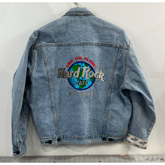 Hard Rock Cafe St. Thomas Denim Jacket Save The Planet Vintage Y2K Men’s Sz. S