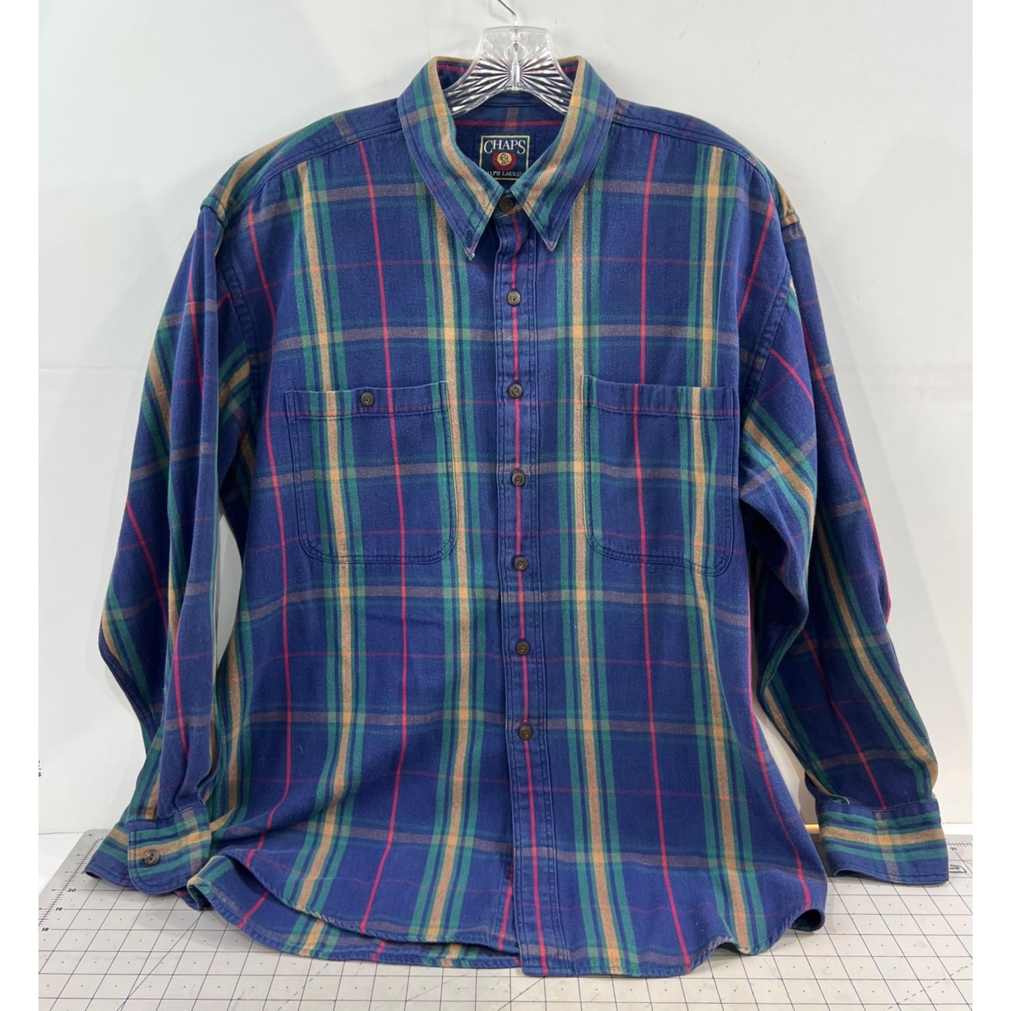 Chaps Ralph Lauren Plaid Button-Up Shirt Blue Green Long Sleeve Mens L