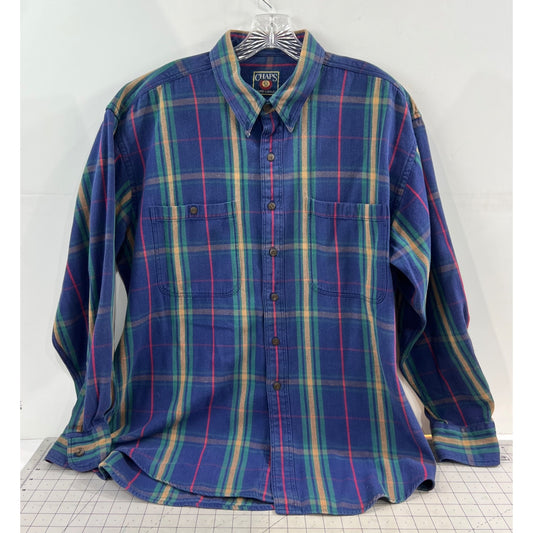 Chaps Ralph Lauren Plaid Button-Up Shirt Blue Green Long Sleeve Mens L