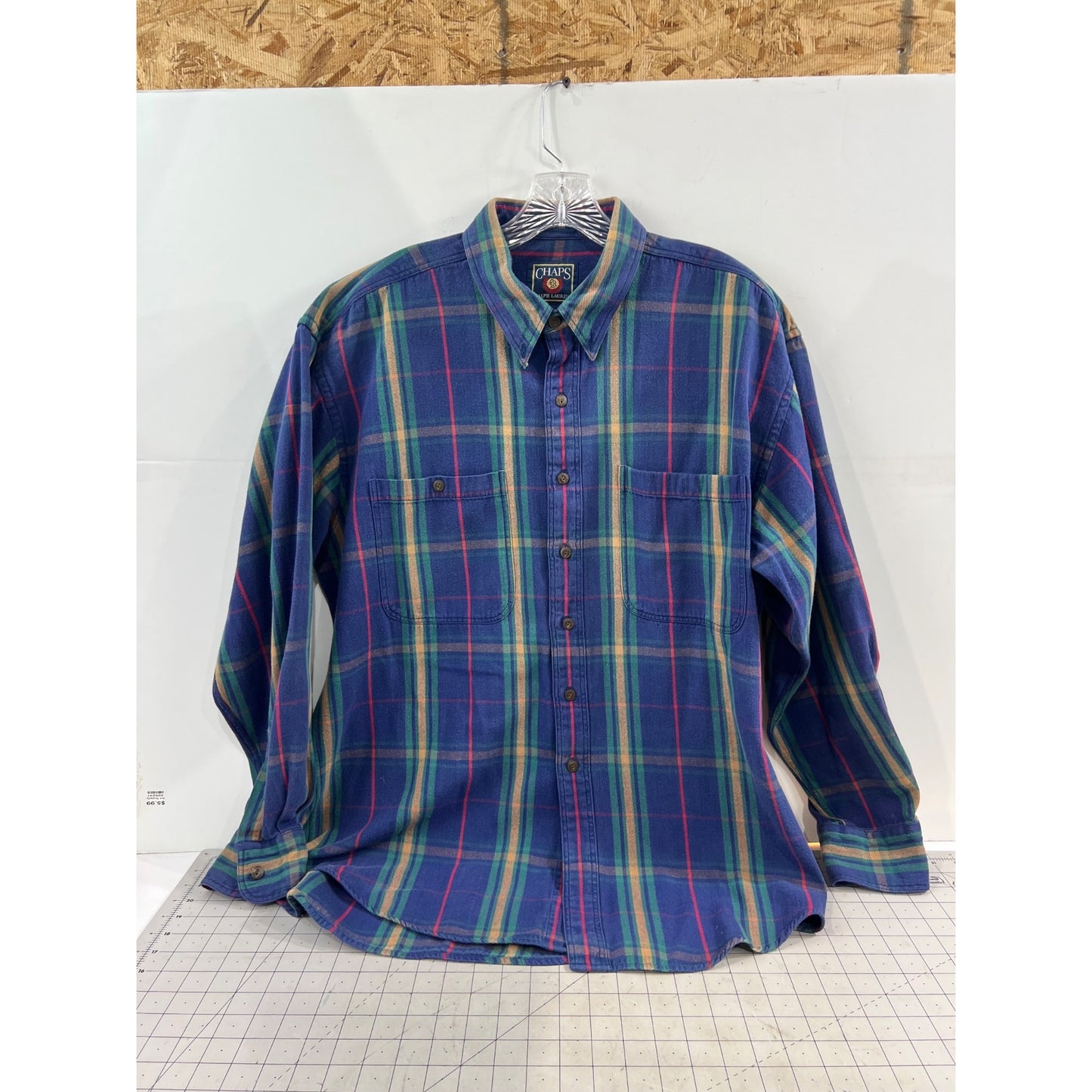 Chaps Ralph Lauren Plaid Button-Up Shirt Blue Green Long Sleeve Mens L