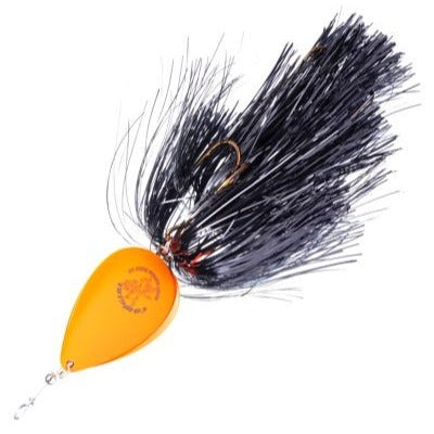 Musky Mayhem Double Cowgirl Bucktail Fishing Lure Black & Orange 14" Blades